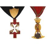Two masonic silver gilt and enamel jewels including a Knights Templar Cross presented to Fr James