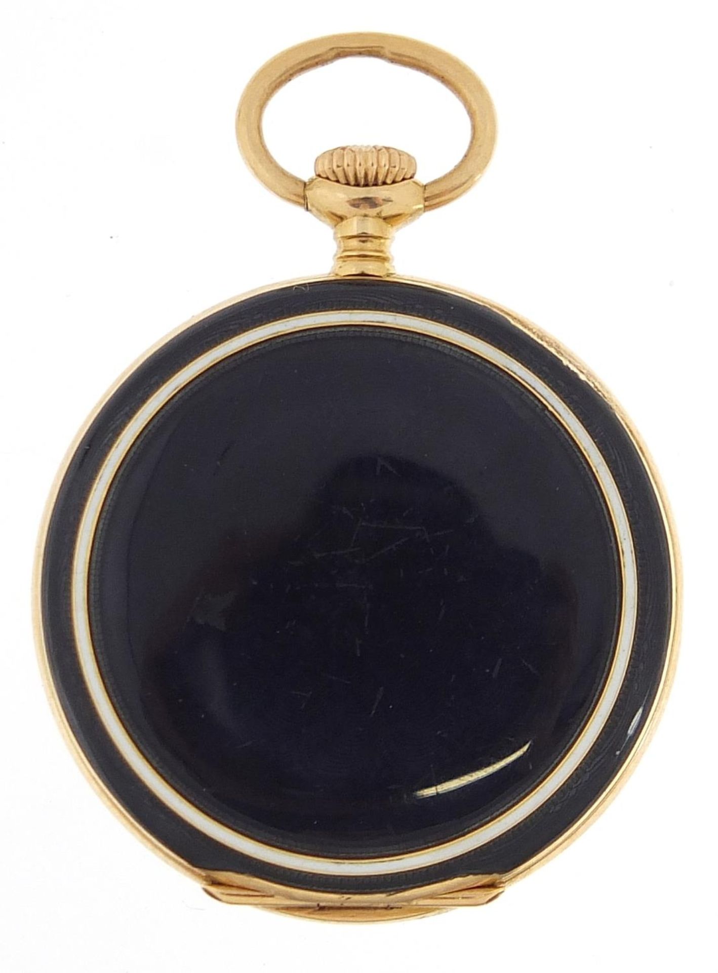 Ladies 9ct gold purple guilloche enamelled open face pocket watch, 27mm in diameter, 17.0g - Image 2 of 4