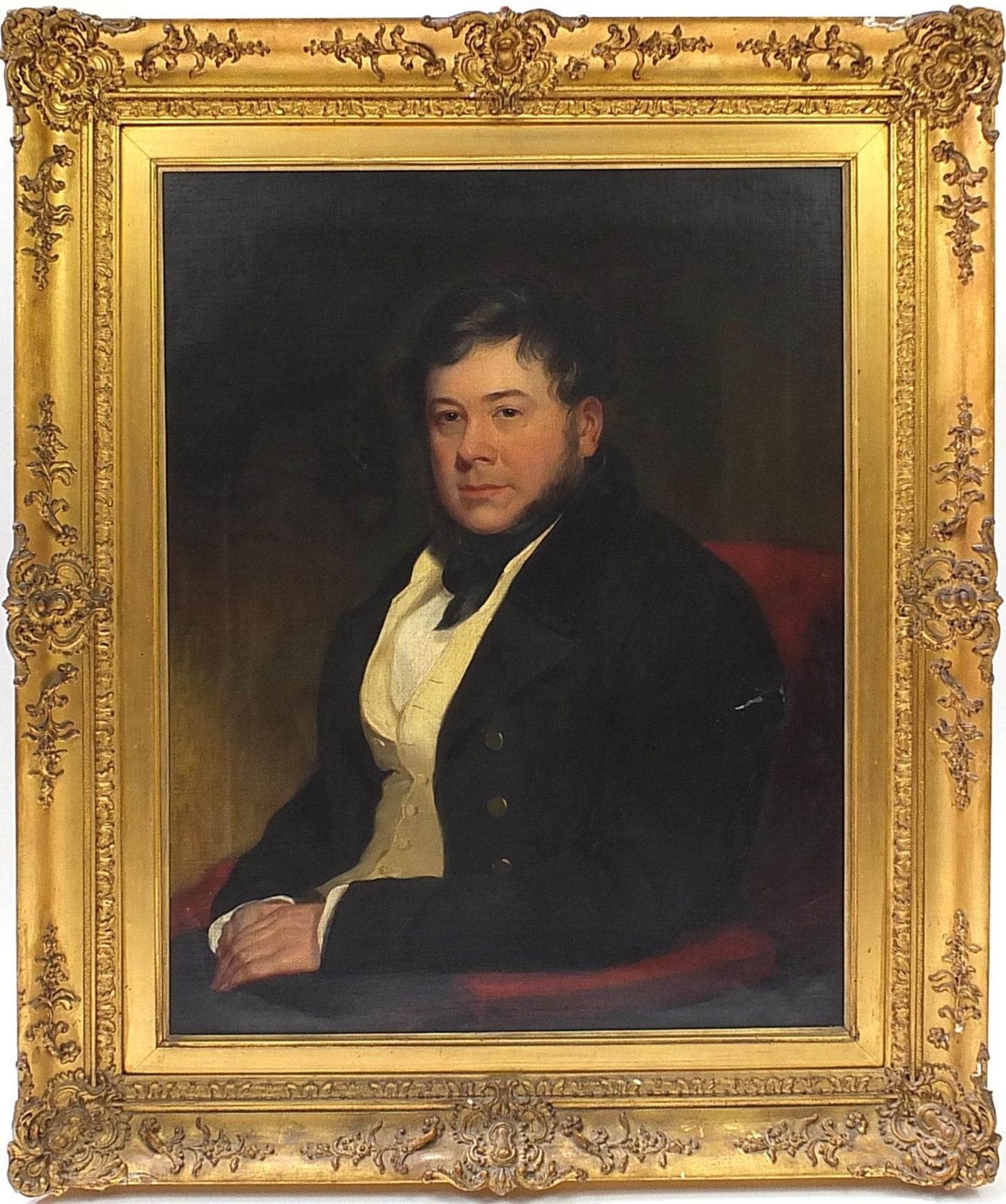 Attributed to Philip Augustus Gaugain - Portrait of a seated gentleman wearing a waistcoat an - Image 2 of 3