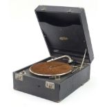 Vintage portable gramophone number 7220, 17cm H x 31cm W x 38cm D
