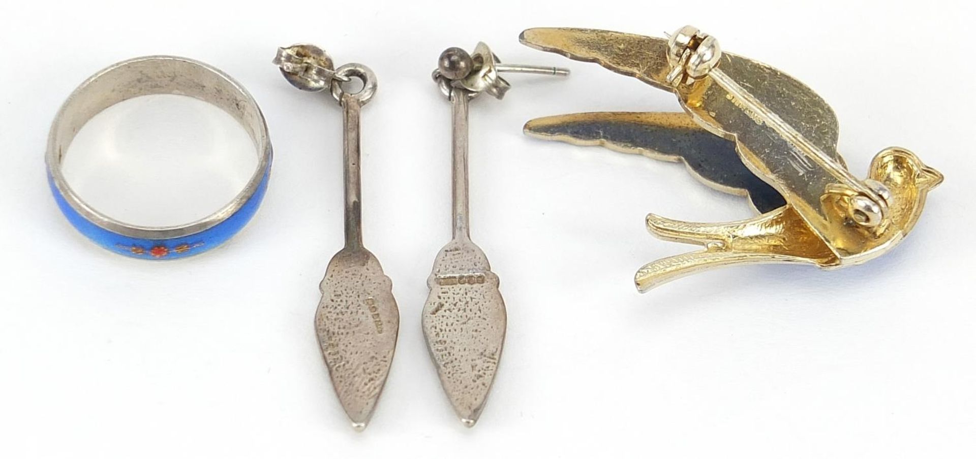 Silver and enamel jewellery including a Norwegian bird brooch, the largest 4cm high, total 12.3g - Image 2 of 3