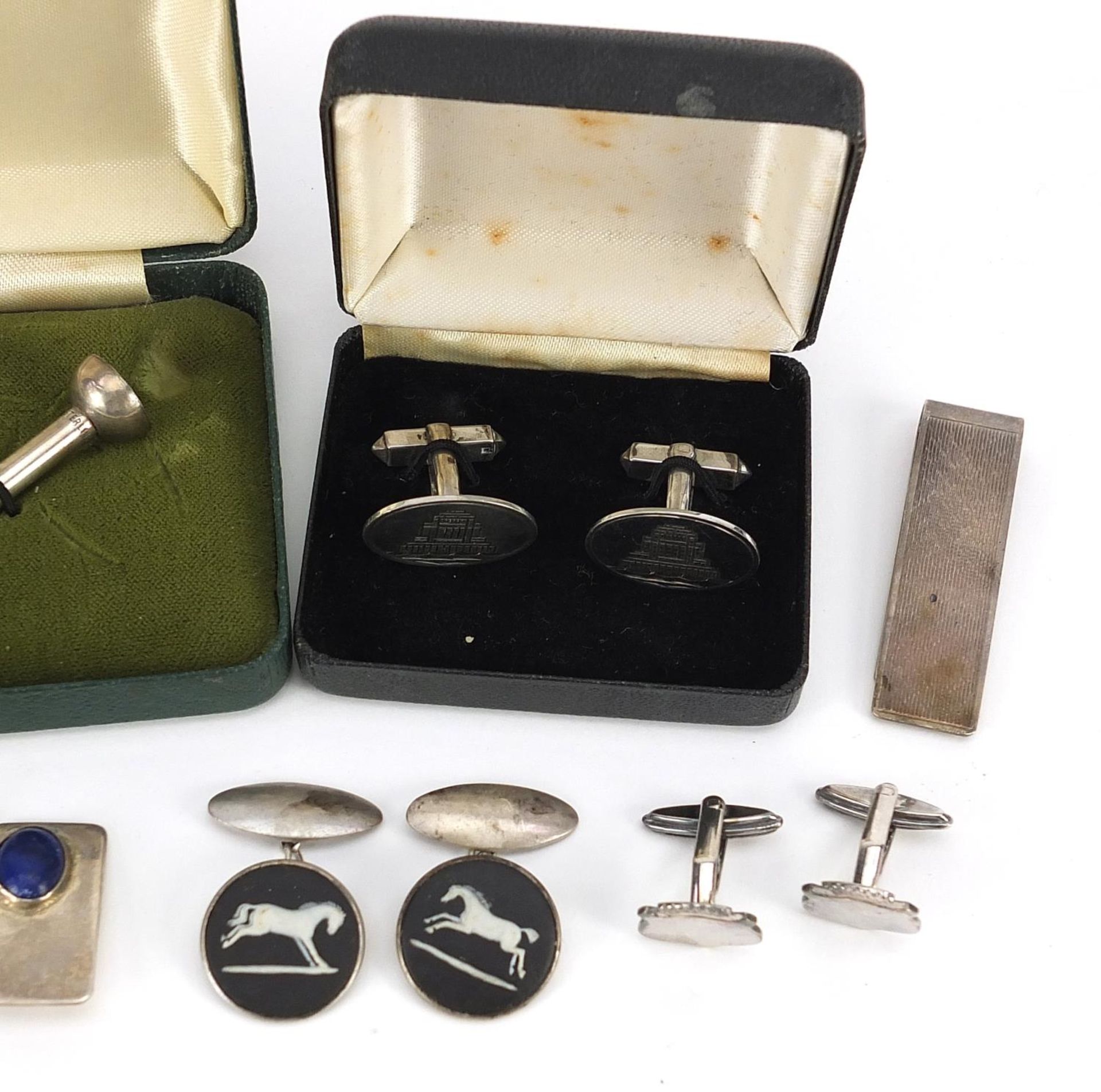 Collection of silver and white metal cufflinks, money clip and golf tee design propelling pencil, - Image 3 of 3