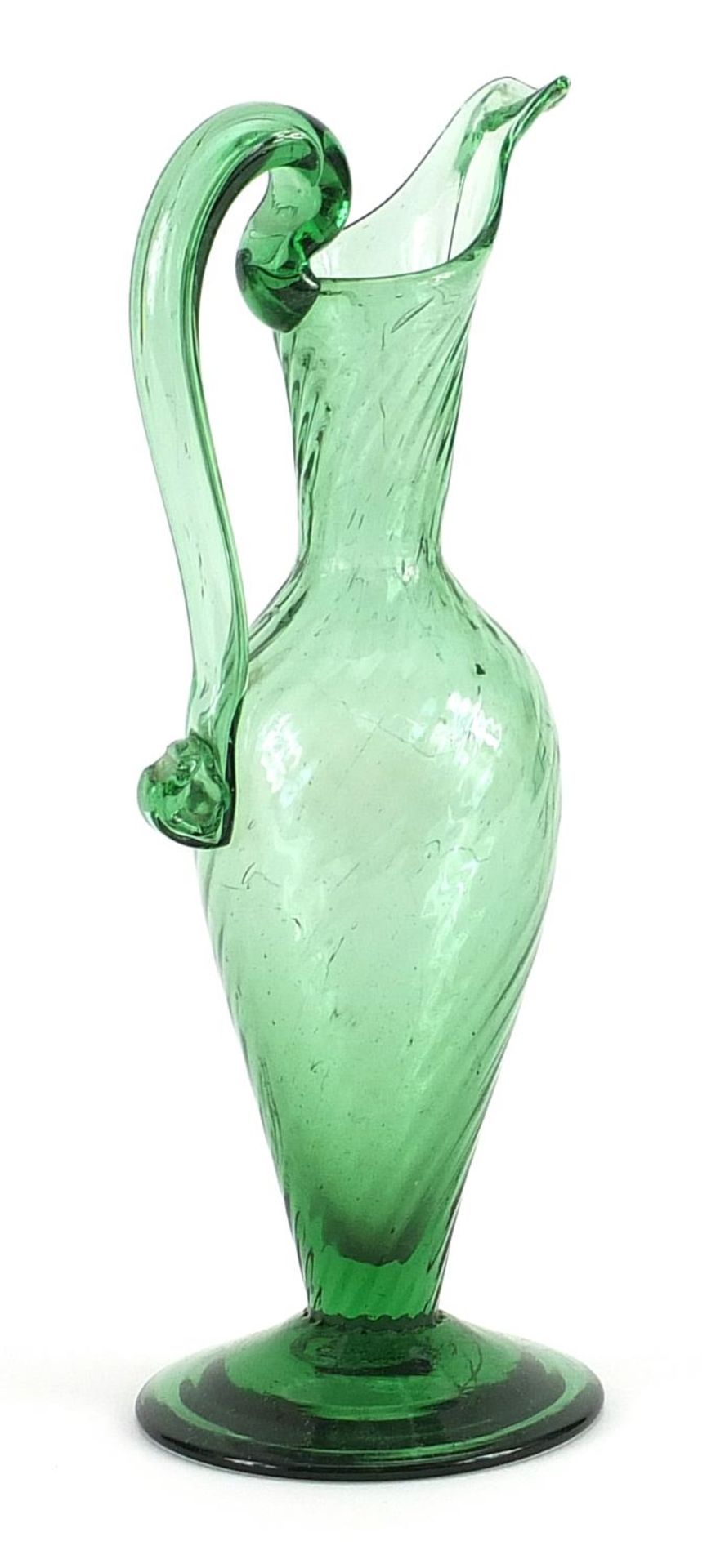 Antique green glass ewer with writhen body, 20.5cm high - Image 2 of 3