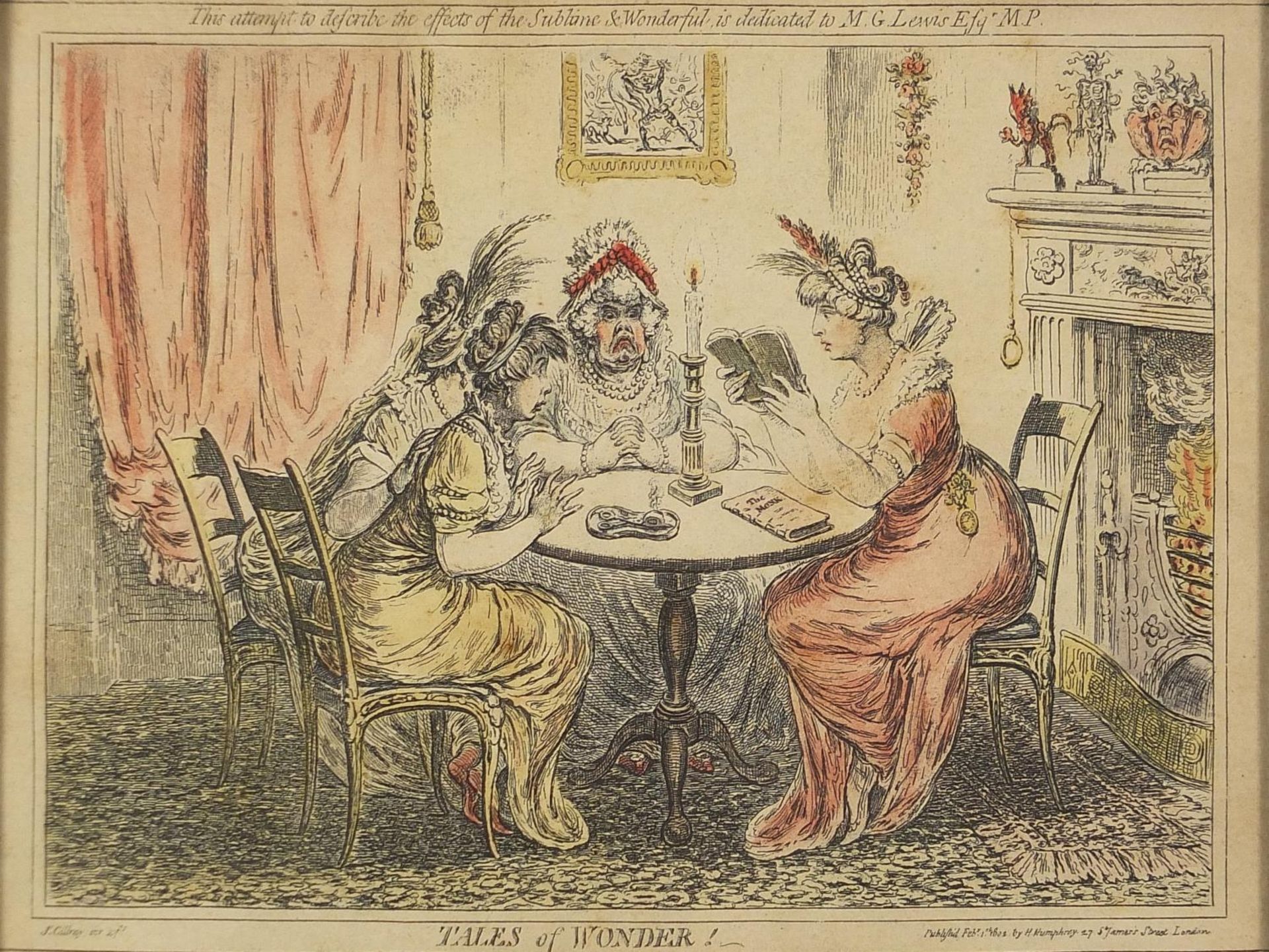 After James Gillray - Tales of Wonder, early 19th century satirical print in colour, published