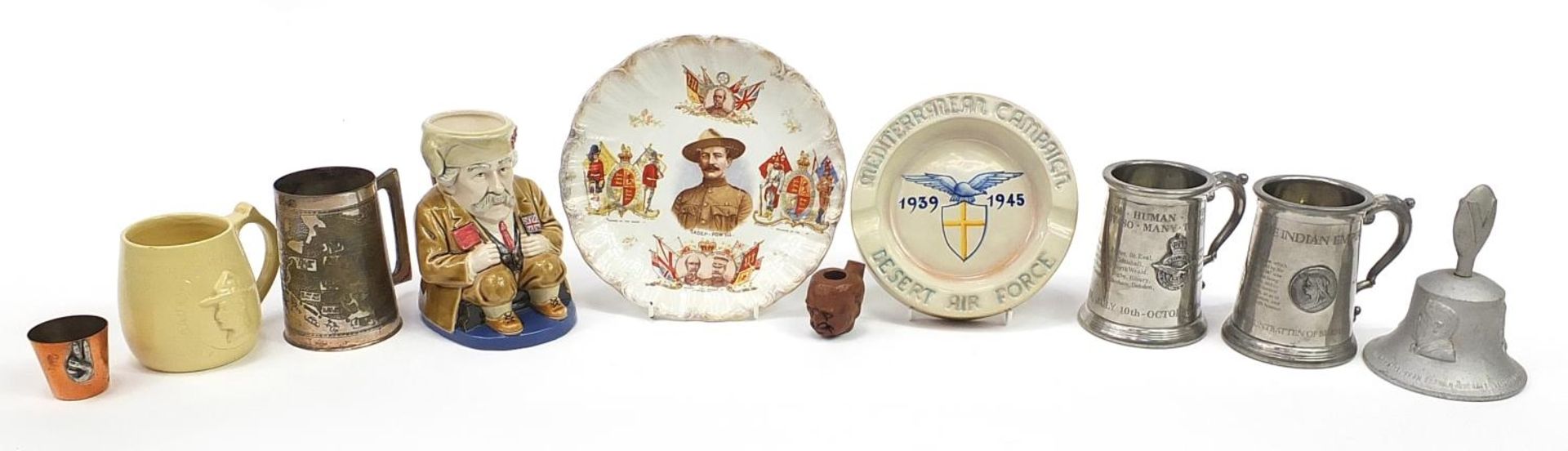Military interest and commemorative collectables including Toby jug in the form of a gentleman,