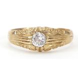 9ct gold clear stone solitaire ring, size T, 3.2g