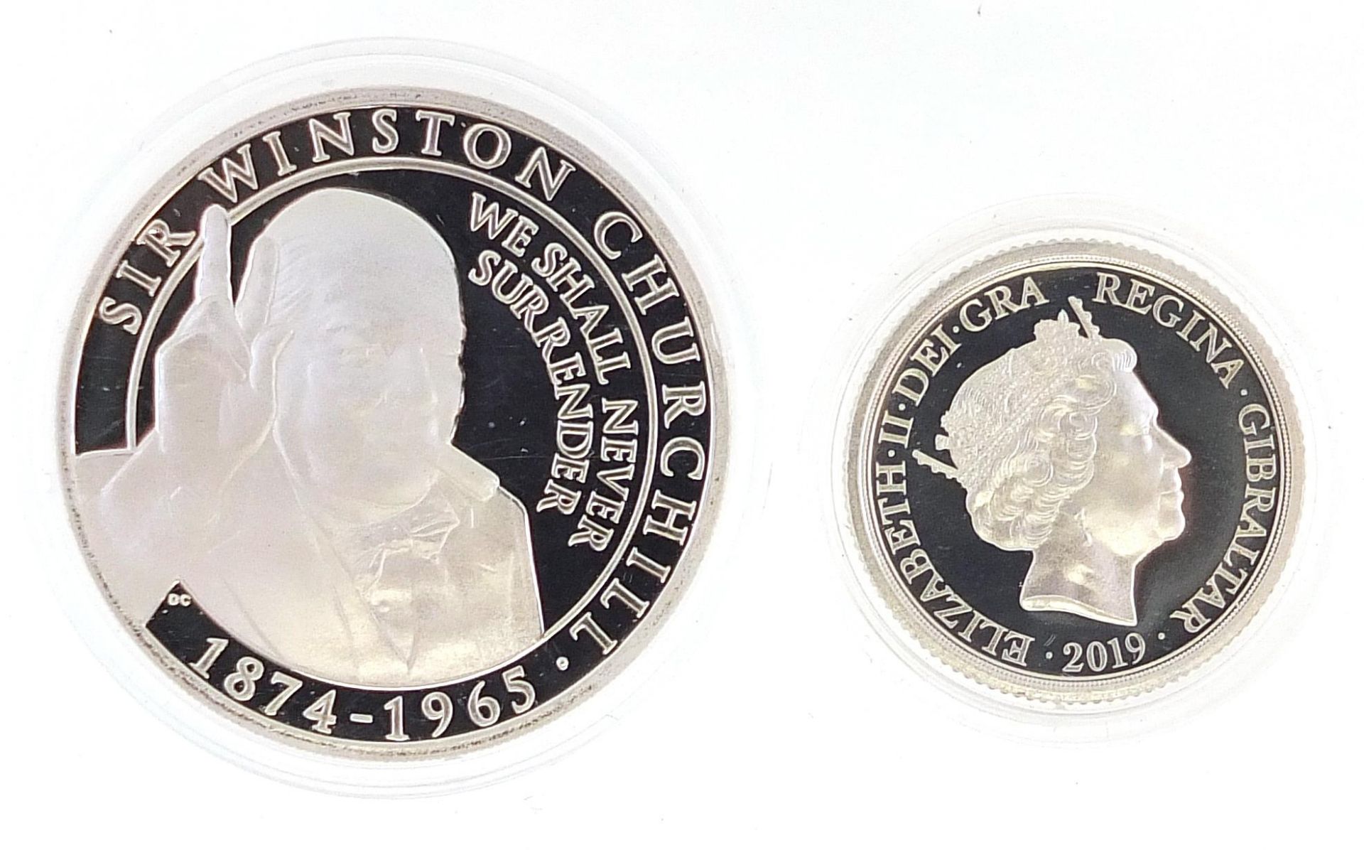 Elizabeth II 2019 silver sovereign and a silver proof half crown commemorating Sir Winston Churchill - Image 2 of 3