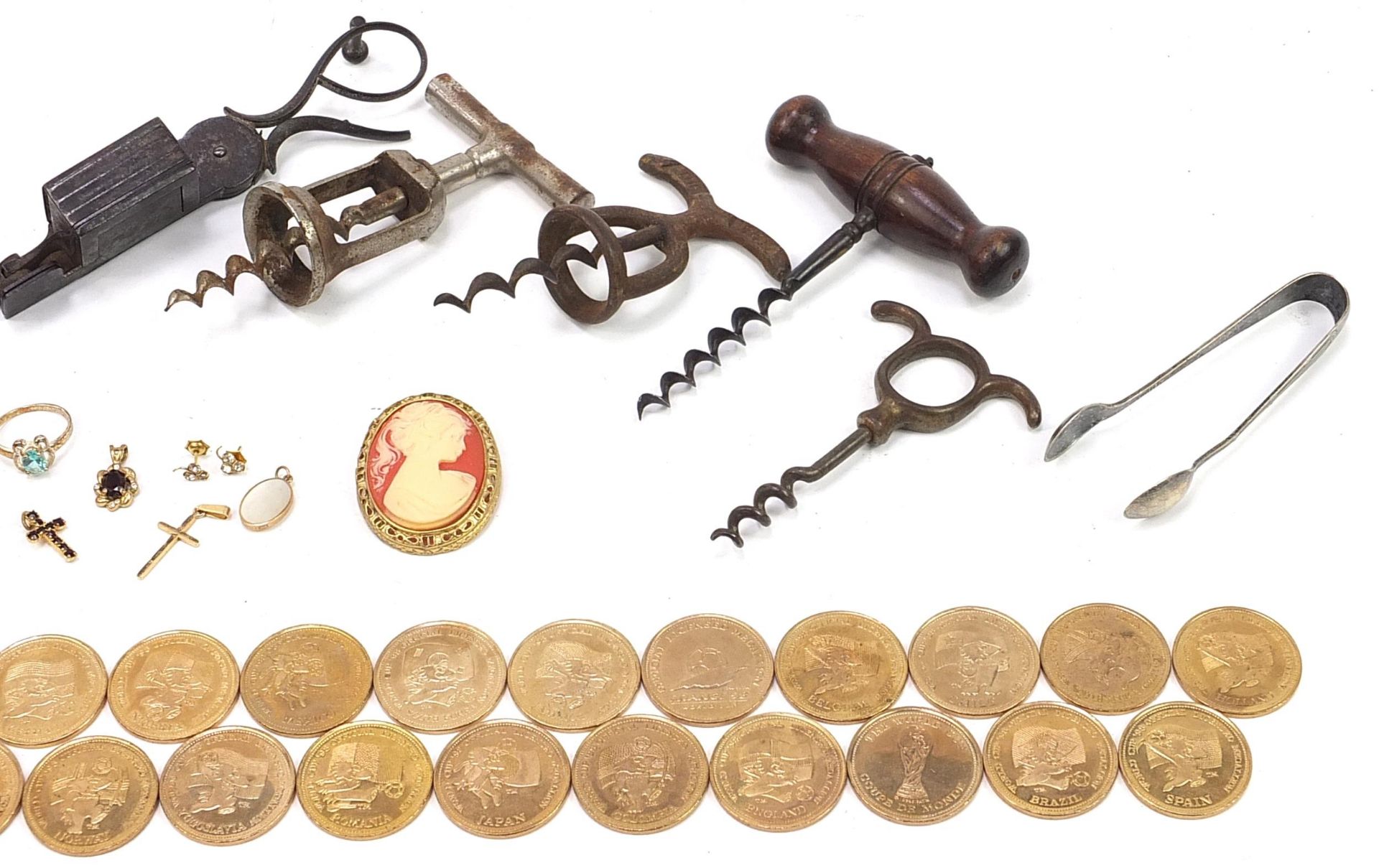 Objects including antique corkscrews, football '98 World Cup tokens and costume jewellery - Image 3 of 3