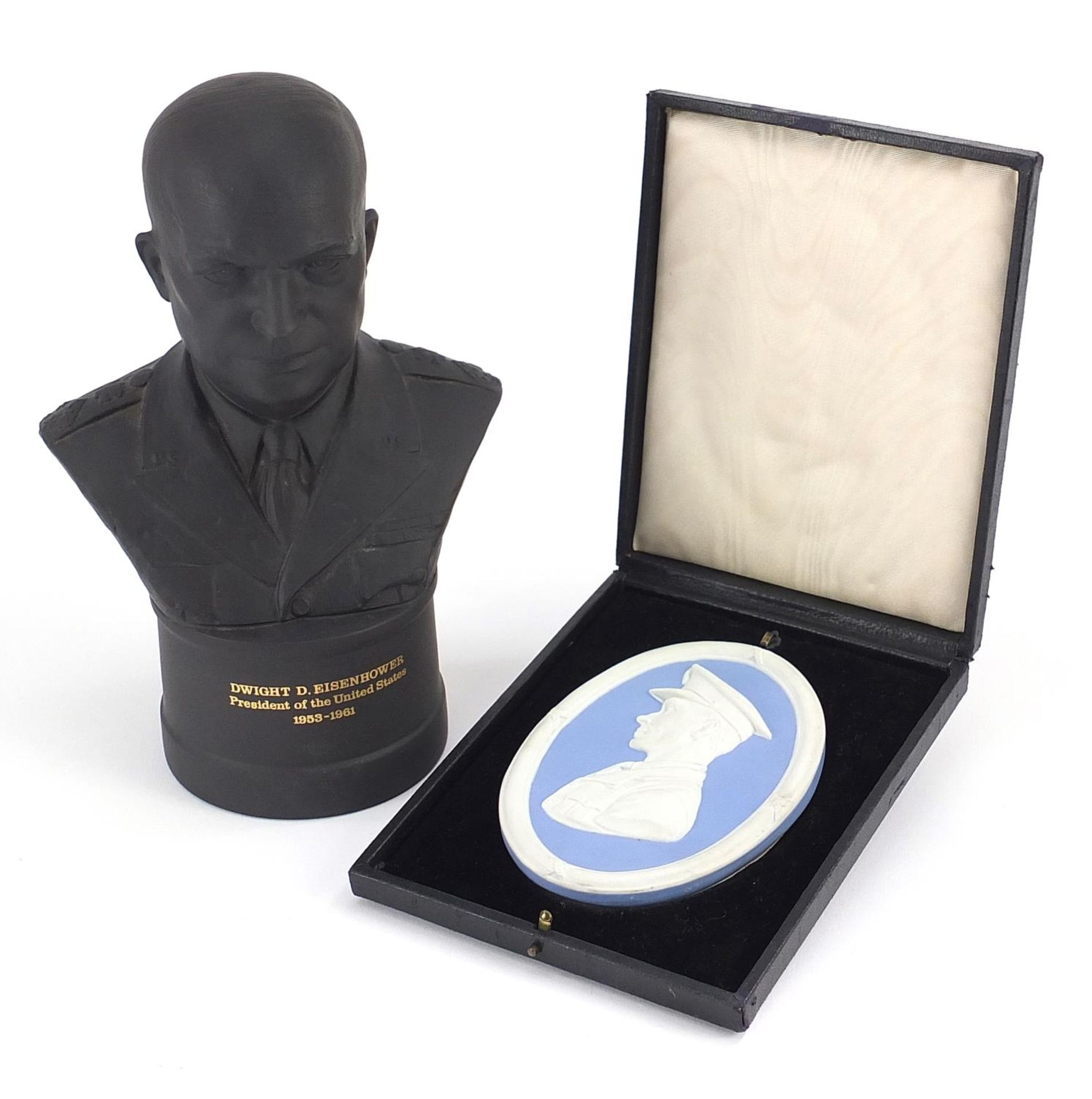 Wedgwood black basalt bust of Dwight D Eisenhower, limited edition 1307/5000, together with a - Image 2 of 7