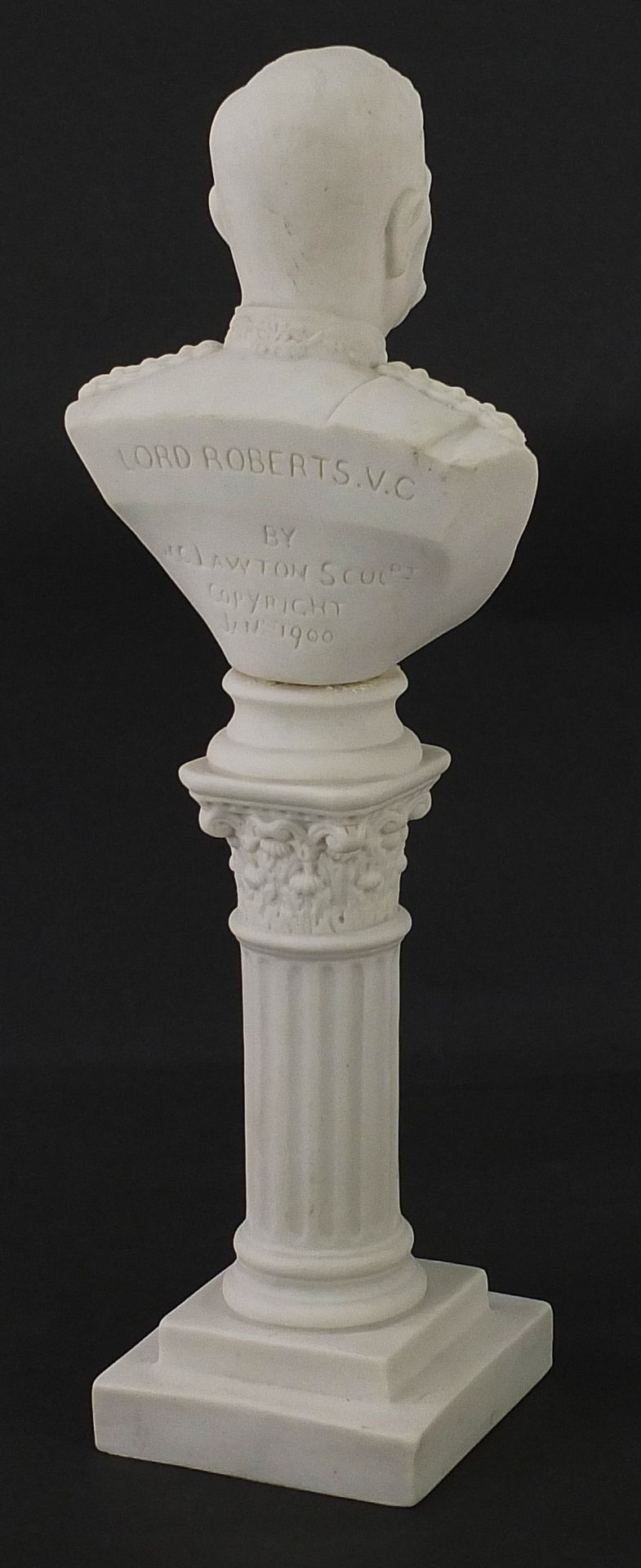 W C Lawton, Victorian parian ware bust of Lord Roberts VC dated January 1900, 26cm high - Image 3 of 5