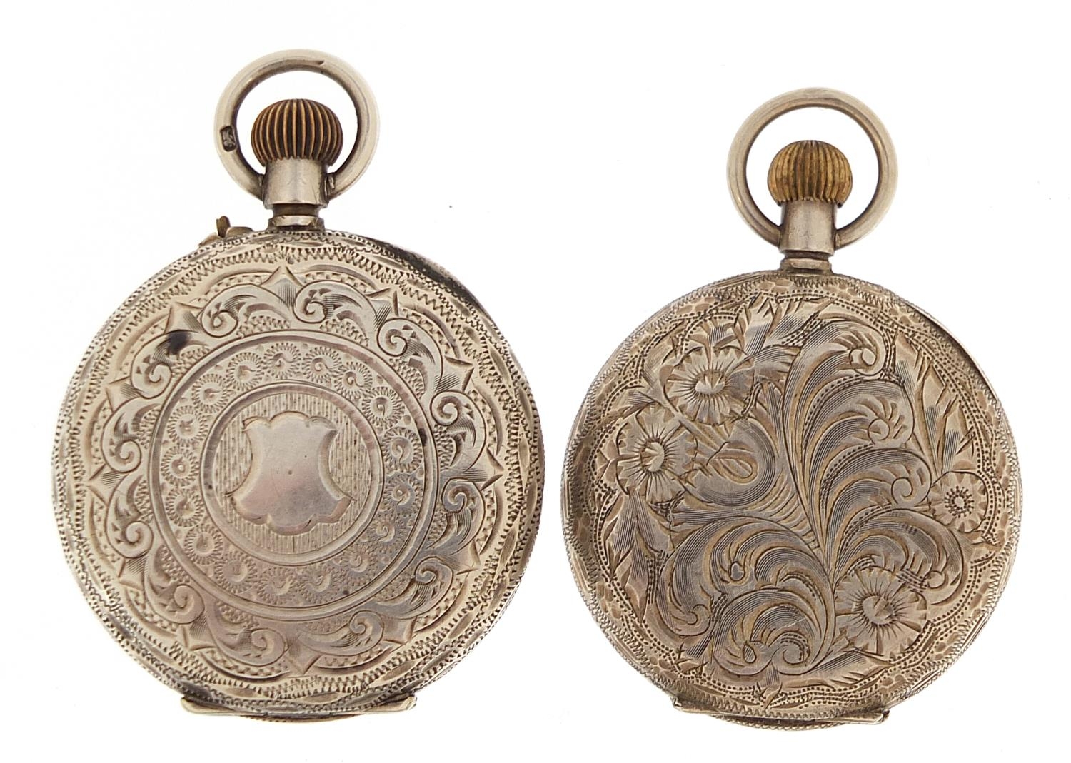 Two ladies silver pocket watches including a full hunter, both with enamelled dials, the largest - Image 3 of 6