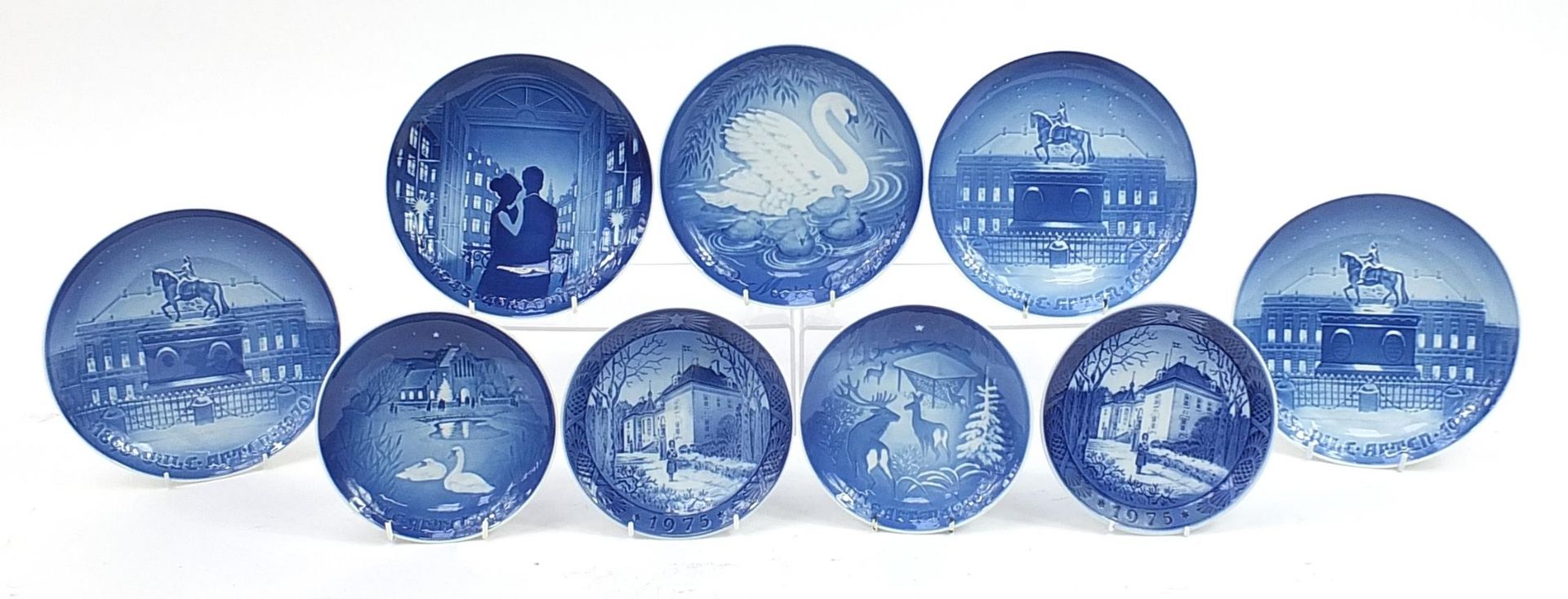 Nine Royal Copenhagen Christmas and Special Day plates, the largest 23cm in diameter