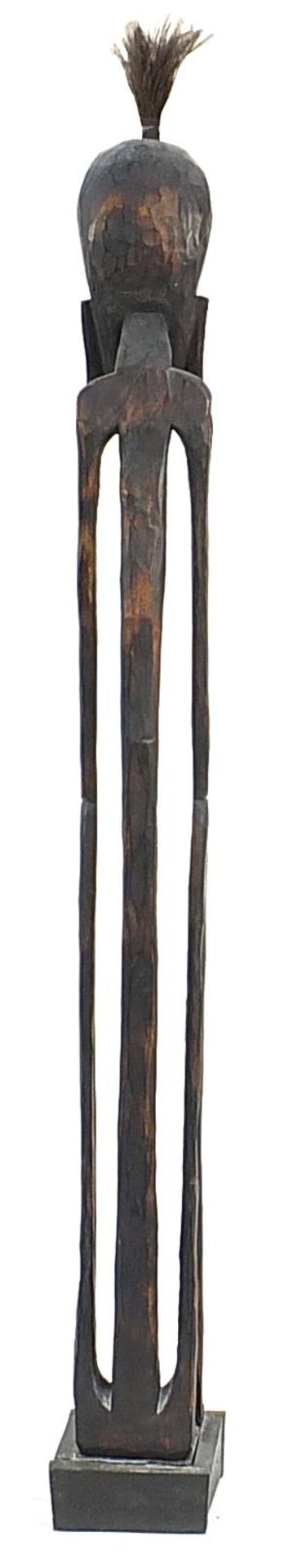 Large floor standing carved wood tribal figure, 215cm high - Image 2 of 2