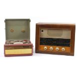 Vintage Westminster portable reel to reel tape player and Bush radio, the largest 50.5cm wide