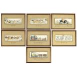 Seven Thomas Stevens Stevengraphs including The Good Old Days and Full Cry, each mounted, framed and