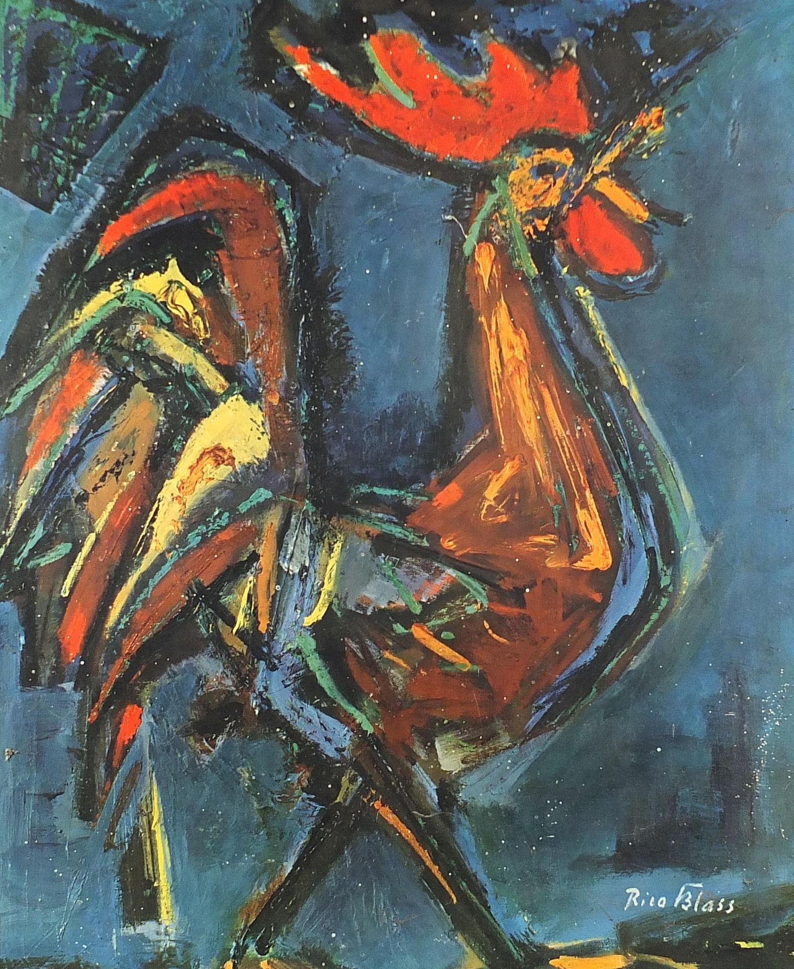 After Rico Blass - Rooster, 1970s print in colour, framed, 59cm x 49cm excluding the frame