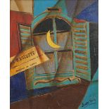 After Juan Gris - Surreal composition, moonlit window, Cubist school mixed media and collage,