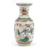 Chinese porcelain vase hand painted in the famille verte palette with figures in a palace setting,