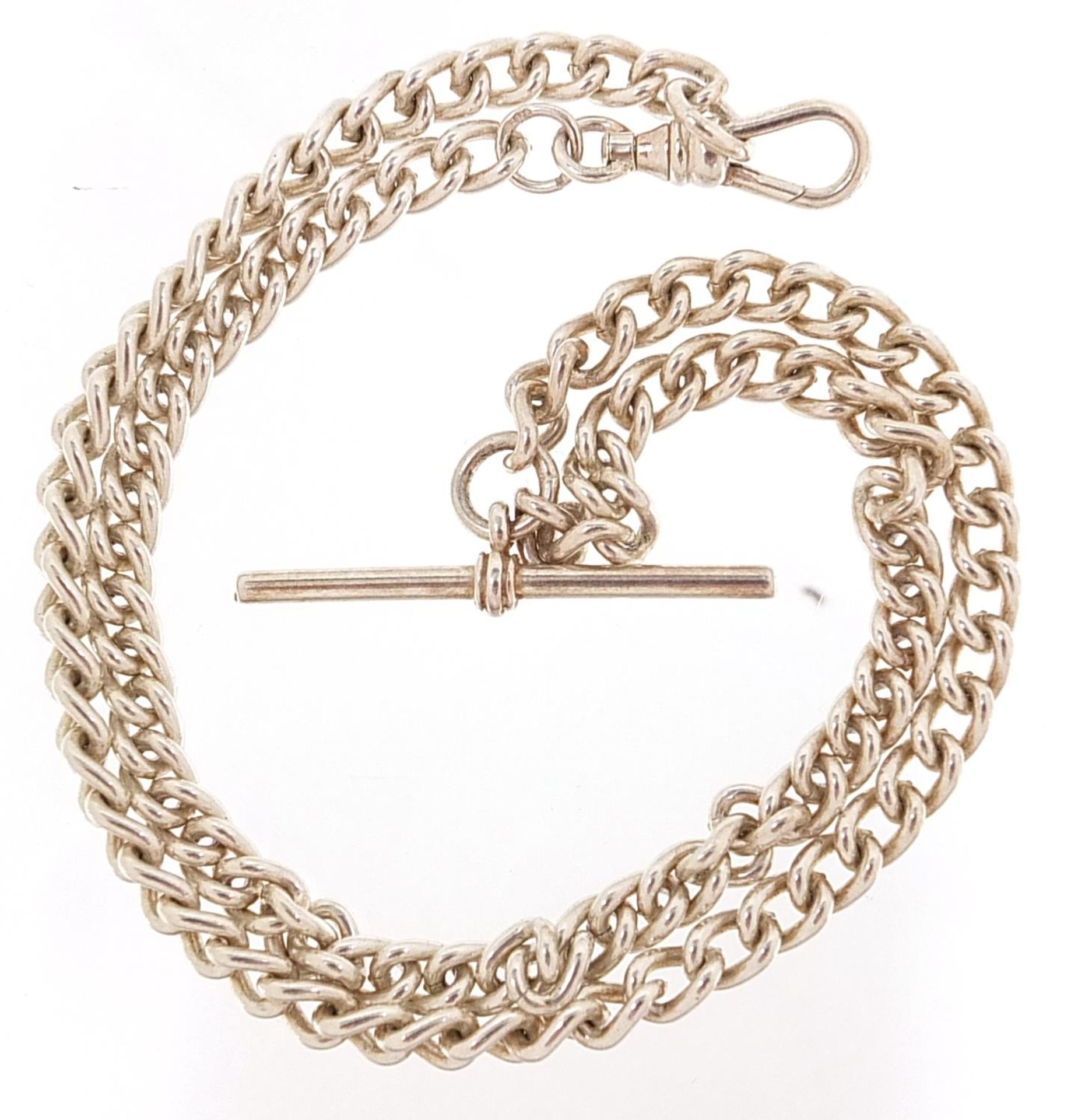 Silver watch chain with T bar, 22cm in length, 32.5g - Image 2 of 2