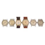 Six vintage gentlemen's wristwatches including Cyma automatic, Rotary and Smiths