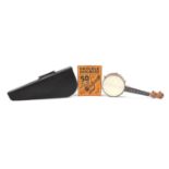 John Grey & Sons Dulcetta ukulele banjo, with case and song book, 56cm in length