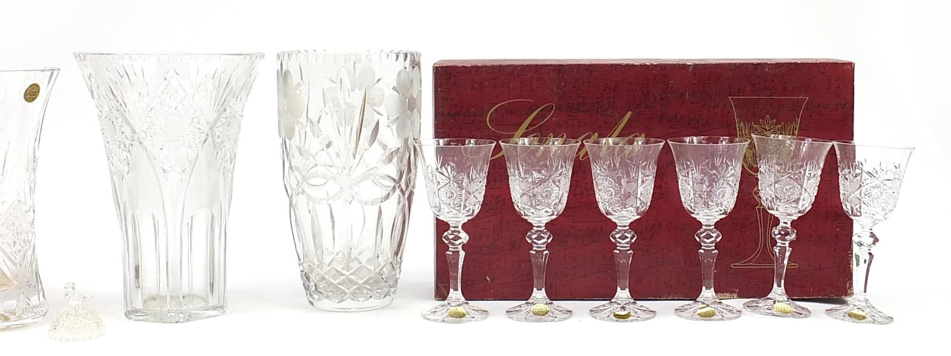 Cut glassware and crystal including two sets of six Bohemia wine glasses with boxes, the largest - Image 3 of 5