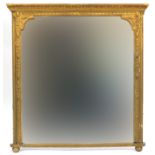Large Antique gilt framed over mantle mirror, 110cm x 103cm