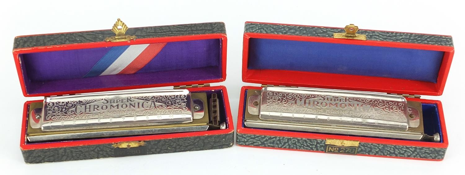 Two M Hohner Super Chromonica harmonicas with boxes - Image 5 of 6