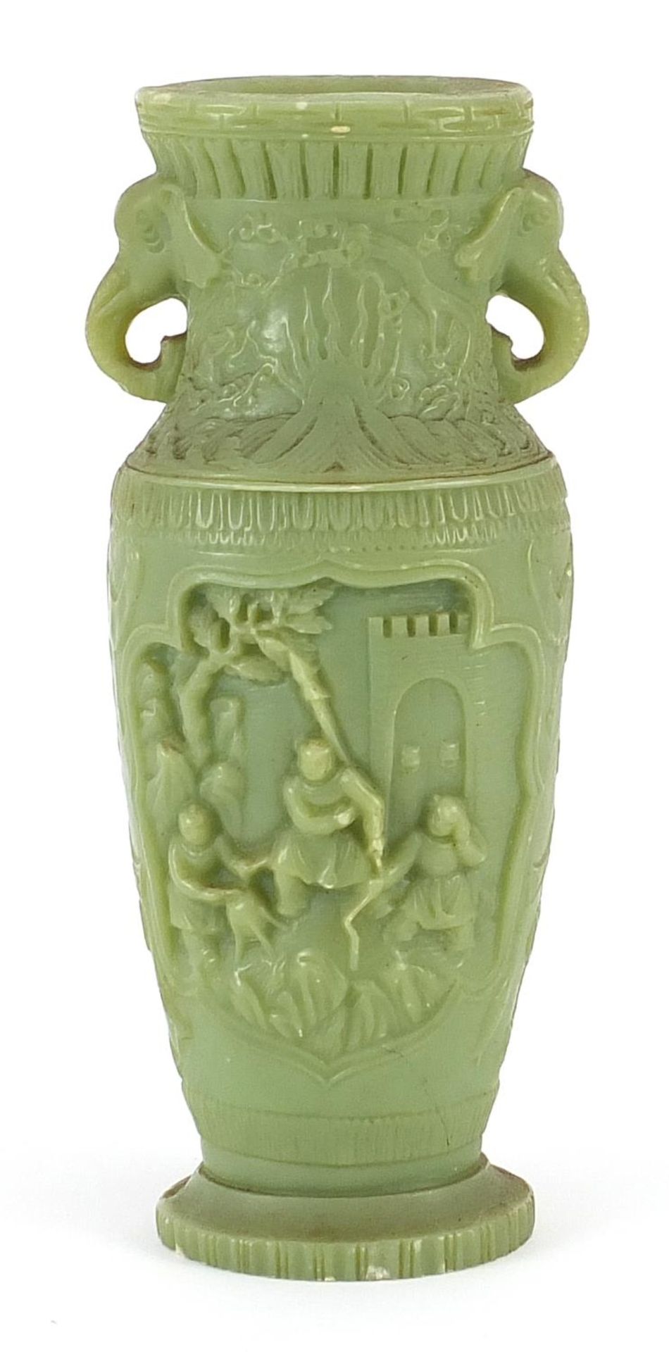 Modern Chinese jade style vase with elephant head handles, 24cm high - Image 2 of 3
