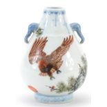 Chinese porcelain Hu arrow vase with elephant head handles hand painted with a bird of paradise