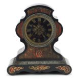 19th century Ebony and boulle work mantle clock with circular dial having Roman numerals,