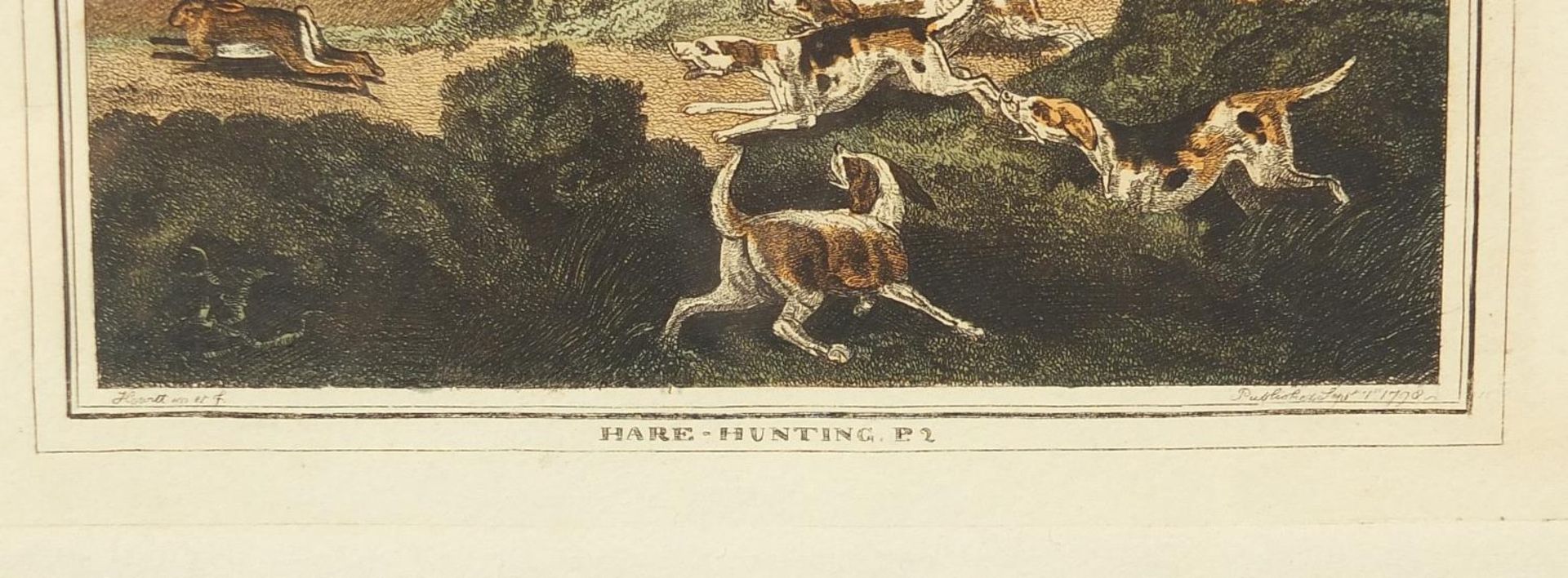 Hare Hunting and Minnow Fishing, pair of late 18th century prints in colour, each framed and glazed, - Image 9 of 10