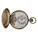 Hebdomas, silver full hunter pocket watch with enamelled dial, 50mm in diameter