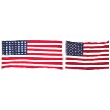 Two USA flags, one with Pioneer label, the largest 260cm x 125cm