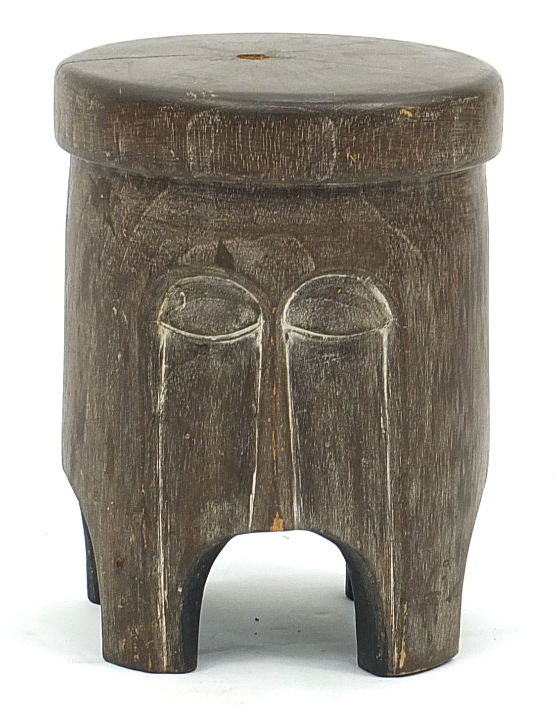 African carved wood face mask stool, made in Ghana label to the underside, 63cm high x 27cm in - Image 3 of 4