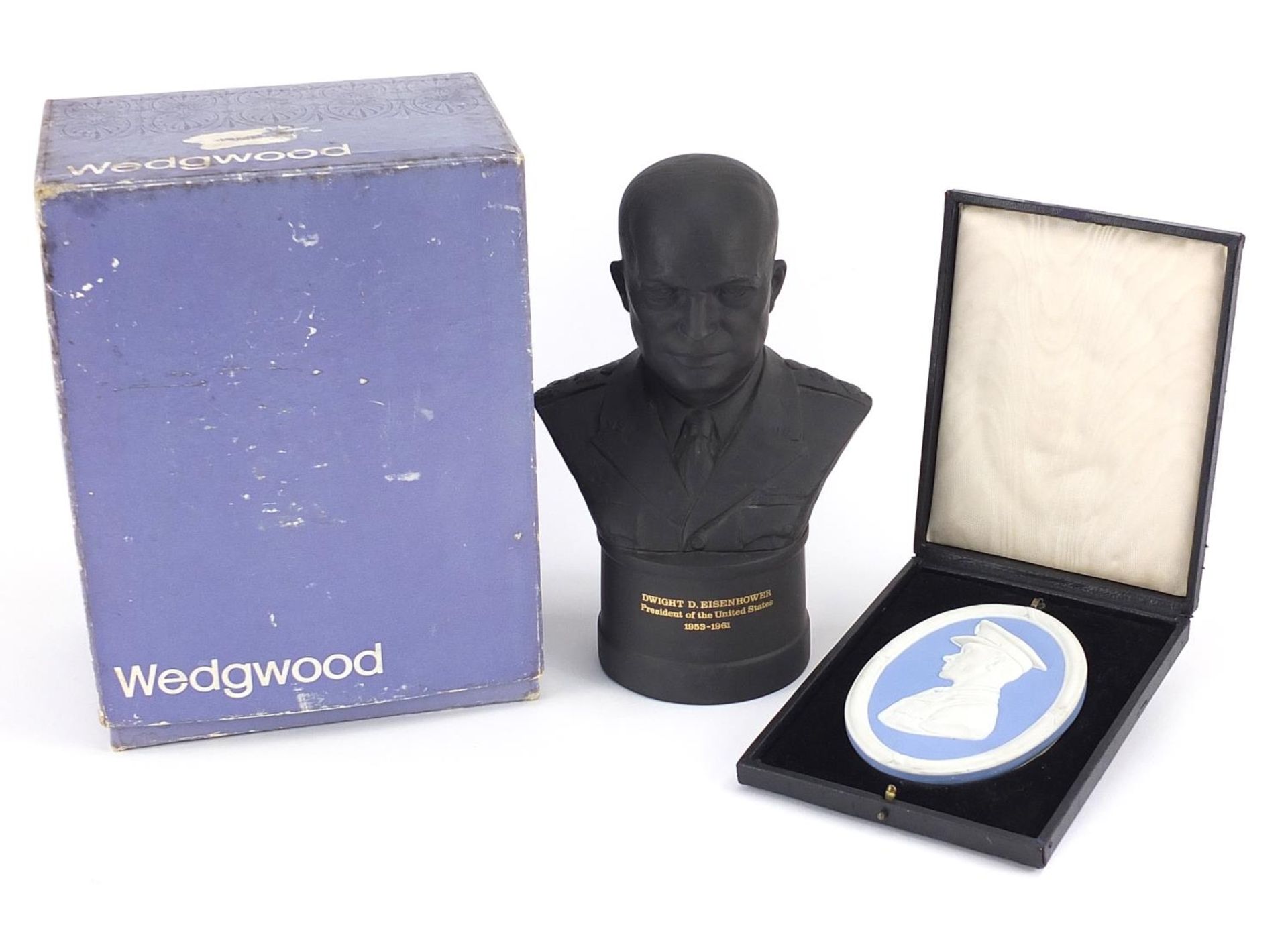 Wedgwood black basalt bust of Dwight D Eisenhower, limited edition 1307/5000, together with a