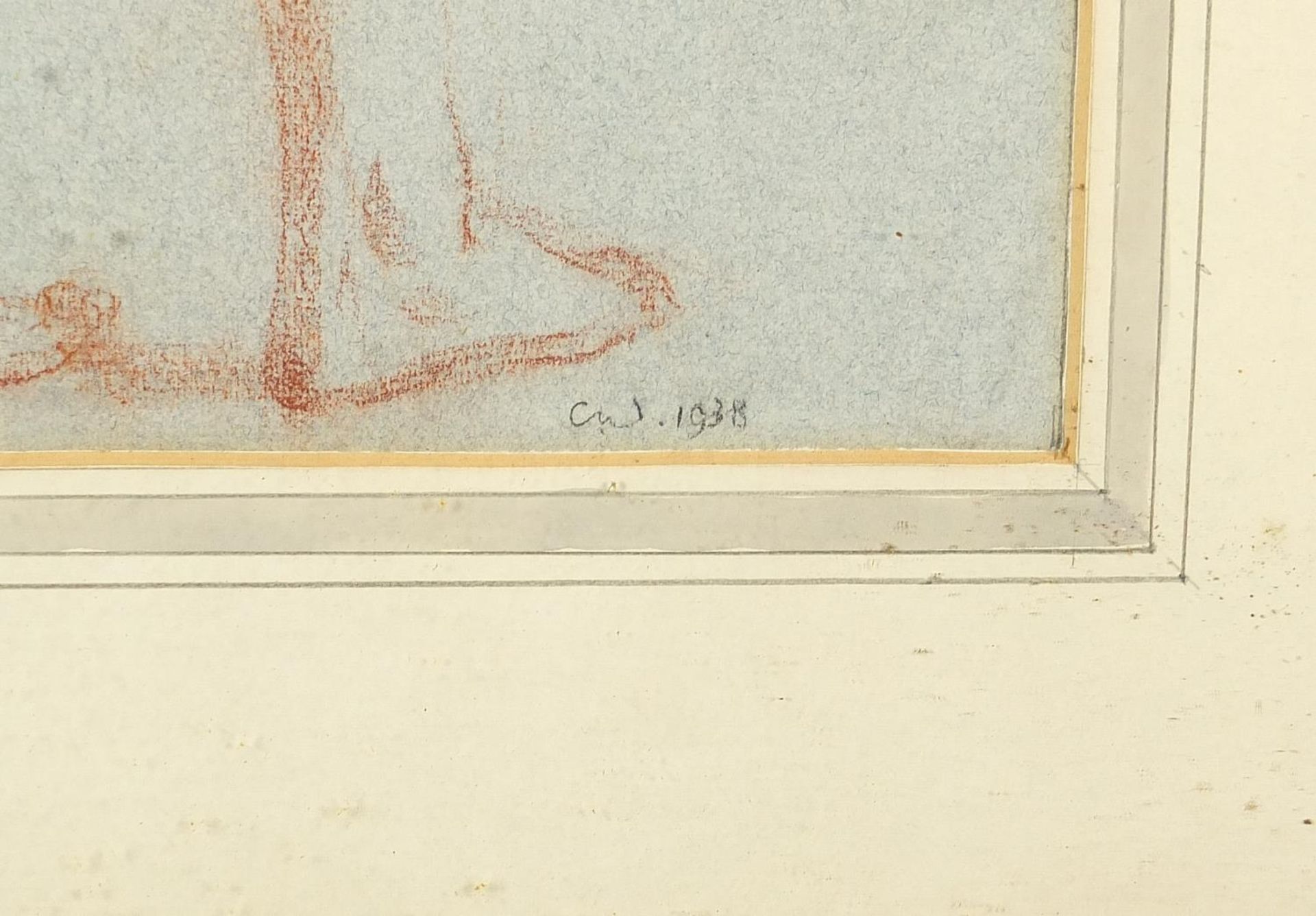 Full length portrait of a standing nude female, sanguine chalk, inscribed in ink verso Charles - Bild 3 aus 5