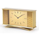 Imhof, Swiss eight day brass desk alarm clock, 16cm wide