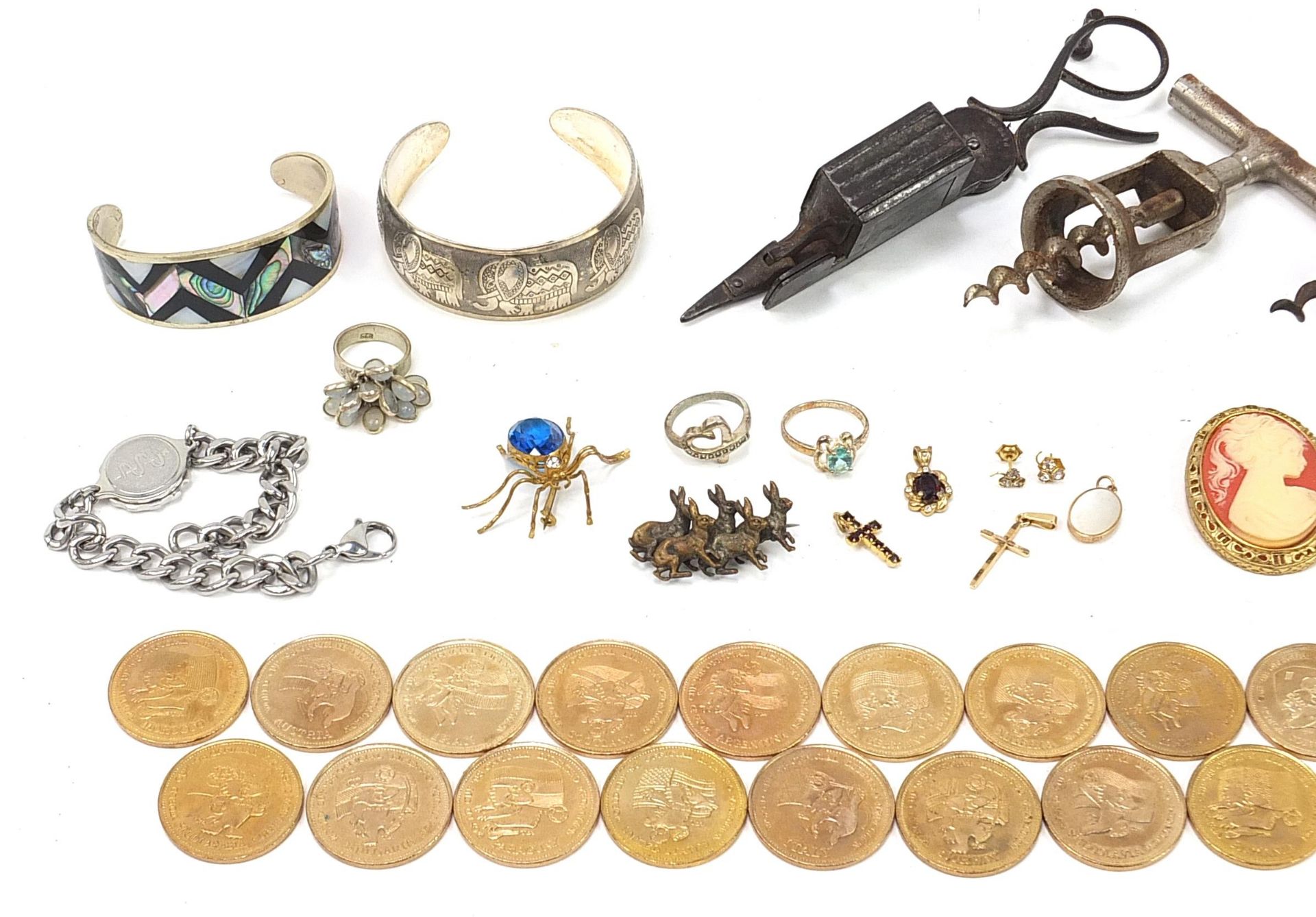 Objects including antique corkscrews, football '98 World Cup tokens and costume jewellery - Image 2 of 3