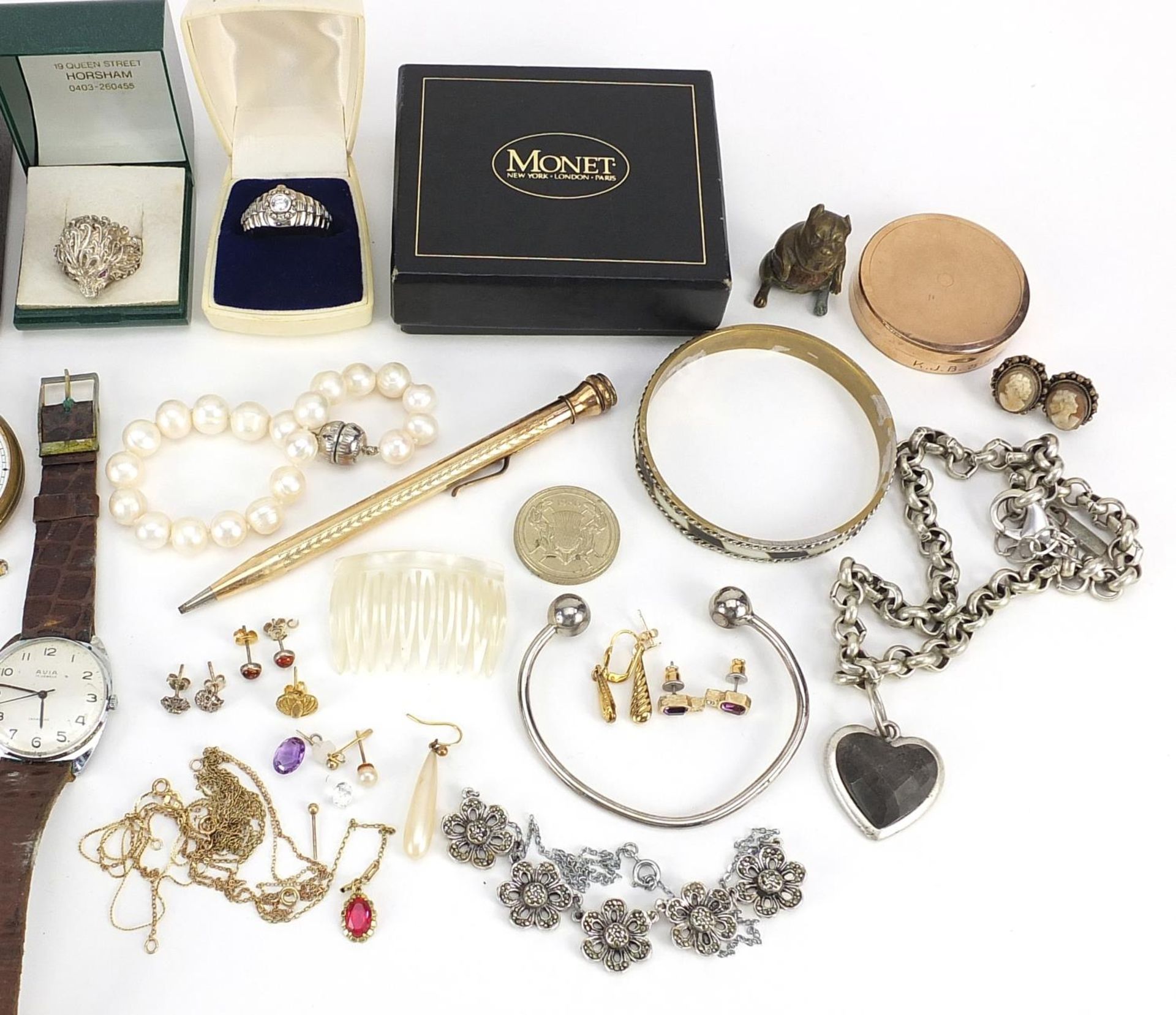 Vintage and later jewellery and watches including cultured pearls, earrings, silver rings and - Image 3 of 3