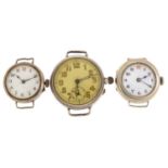 Three silver military interest trench style wristwatches, the largest 35mm in diameter