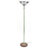 Art Deco tubular glass standard lamp with chrome mounts and shade, 169cm high