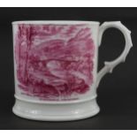 Victorian porcelain mug transfer printed with views of Iron Bridge Shropshire and Buildwas Abbey