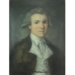 Head and shoulders portrait of a gentleman wearing a wig, 18th century English school pastel on