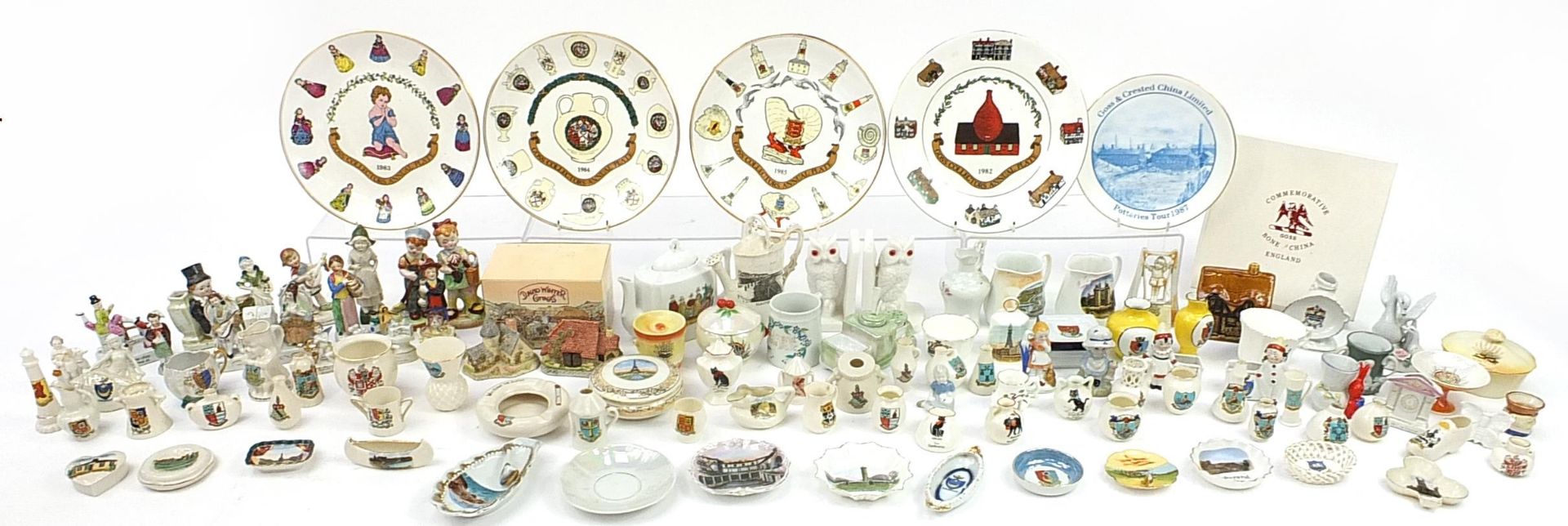 Collectable china including crested china, continental figures and Goss Collector's Annual plates