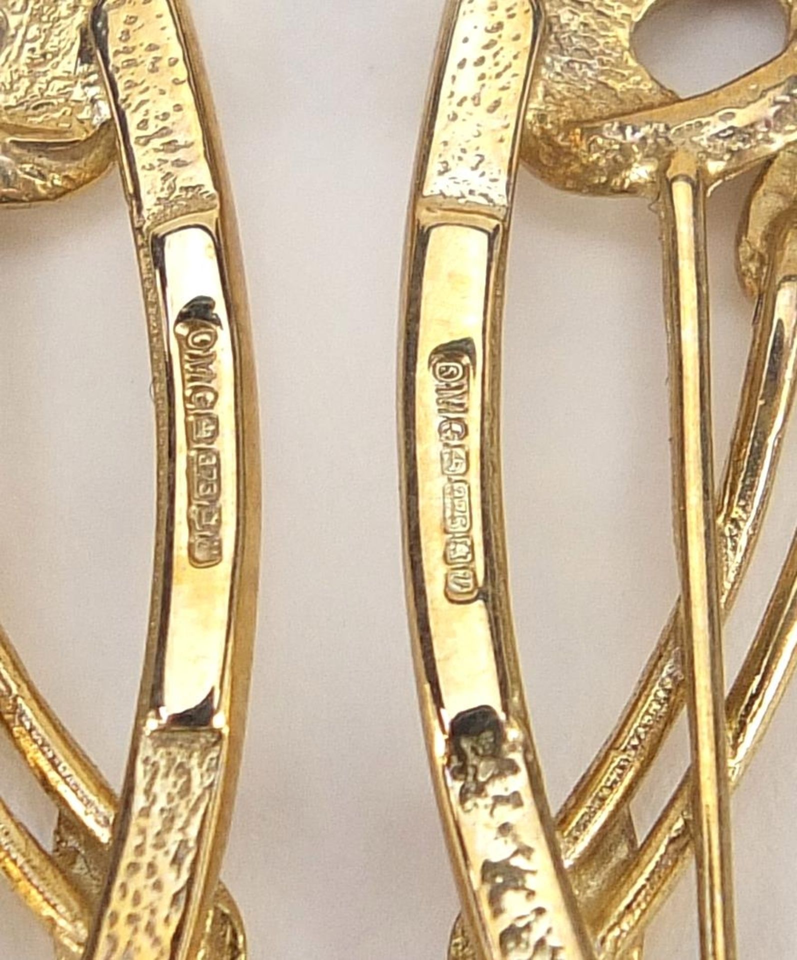 Pair of 9ct gold Rennie Mackintosh design drop earrings, 3.2cm high, 4.0g - Image 3 of 5