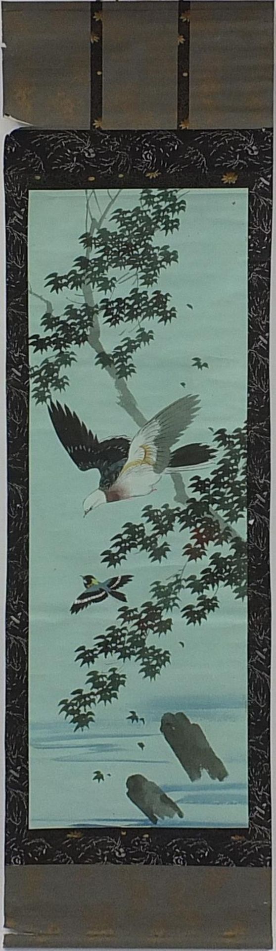 Three Chinese wall hanging scrolls hand painted with birds - Image 7 of 13