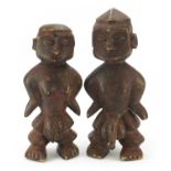 Pair of tribal interest carved hardwood fertility figures, the largest 50cm high