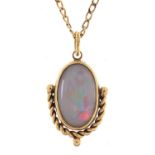 9ct gold opal pendant on a 9ct gold necklace, 2.7cm high and 46cm in length, 4.7g