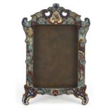 19th century Champleve enamel easel photo frame decorated with flowers, 21.5cm x 14.5cm